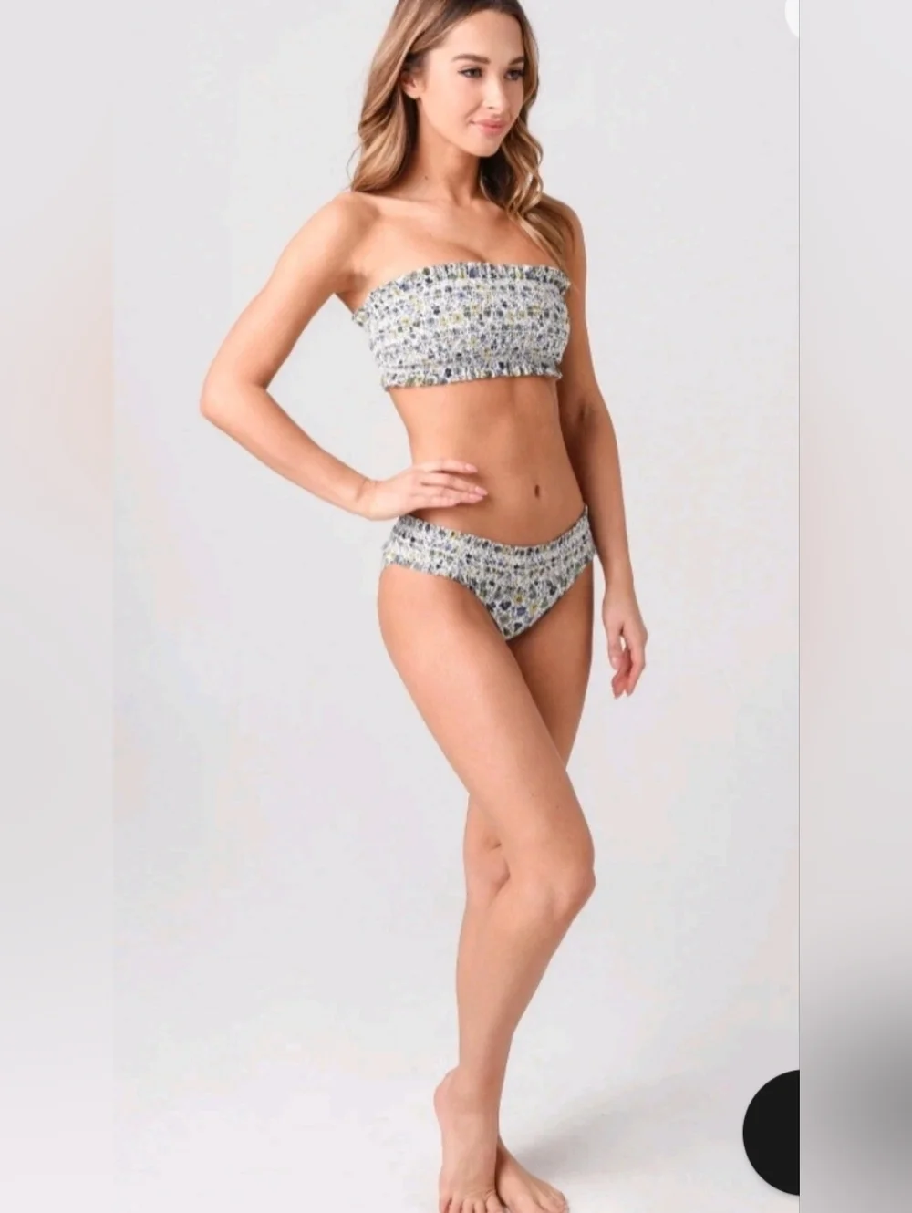 Tory Burch Smocked Floral Bikini Set - Yellow, Blue, Green